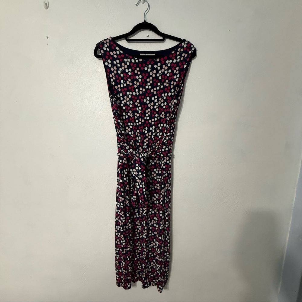 Boden Navy and Pink Polka Dot Floral Midi Dress
